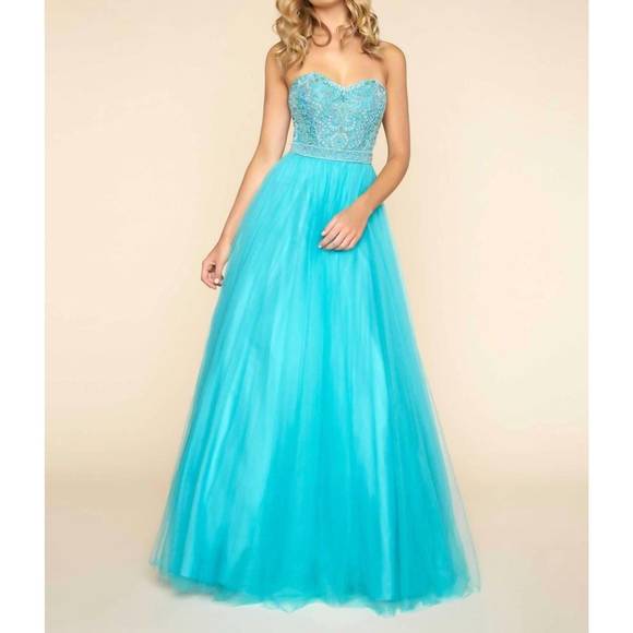 NEW MAC DUGGAL strapless ball gown in turquoise